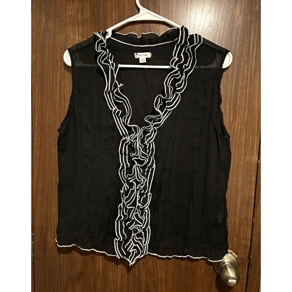 Jaipur Women’s Black Floral Ruffle Pullover Blouse Top Polyester Size S